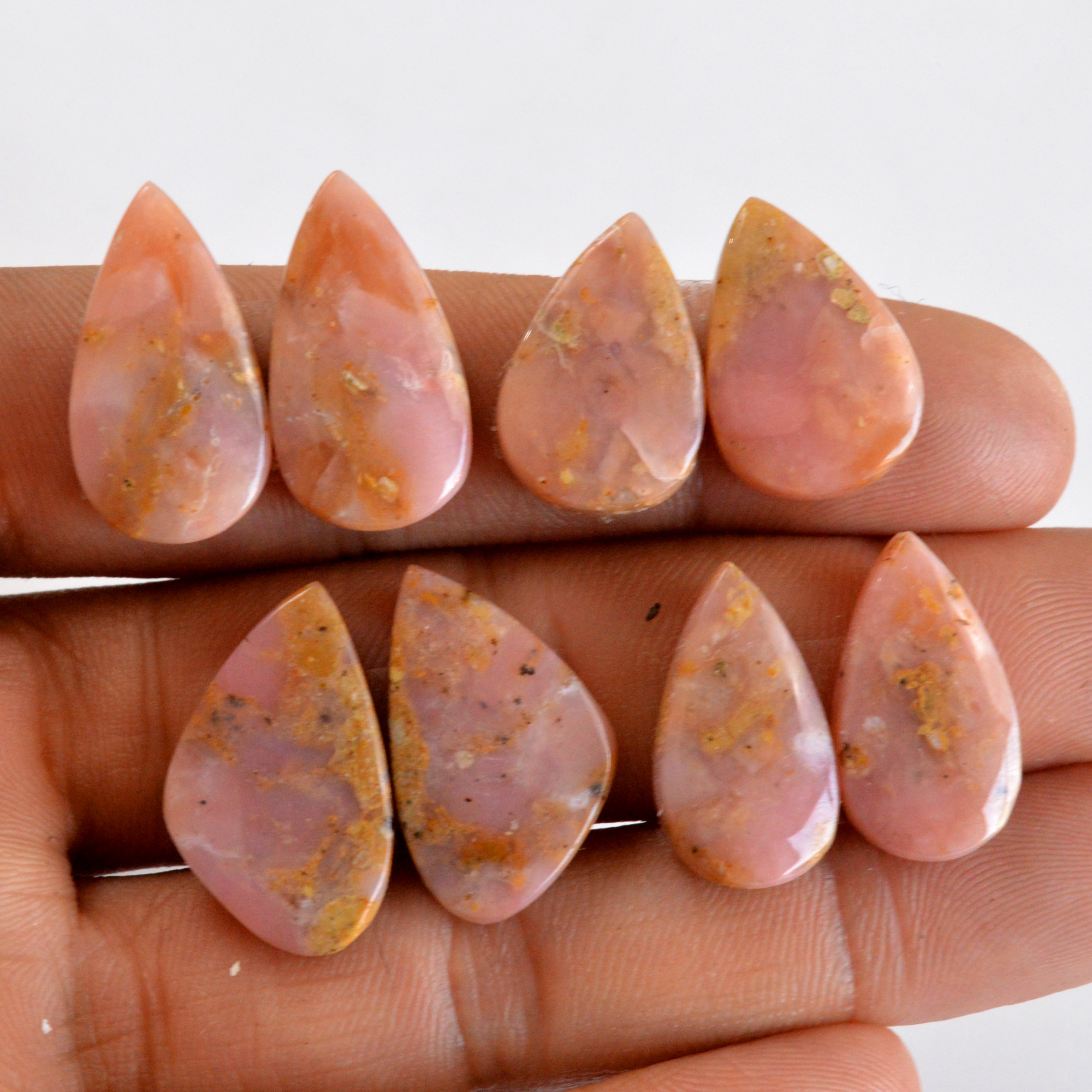 4 Pair 72 Cts Natural Smooth Pink Opal Pairs Mix Loose Gemstone Cabochon Wholesale Lot Size 19x13-22x12mm 14219