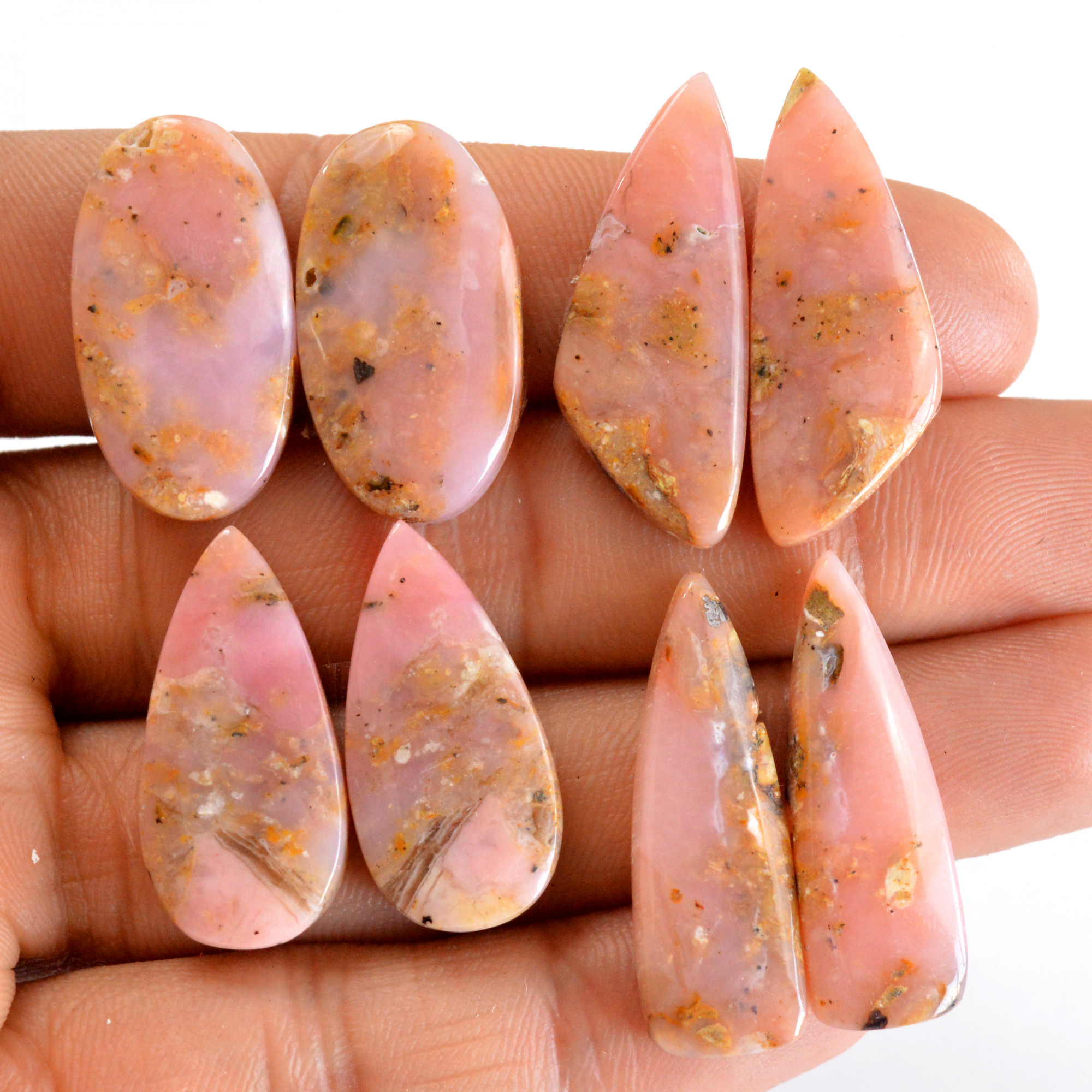 4 Pair 111 Cts Natural Smooth Pink Opal Pairs Mix Loose Gemstone Cabochon Wholesale Lot Size 26x12-31x12mm 14220