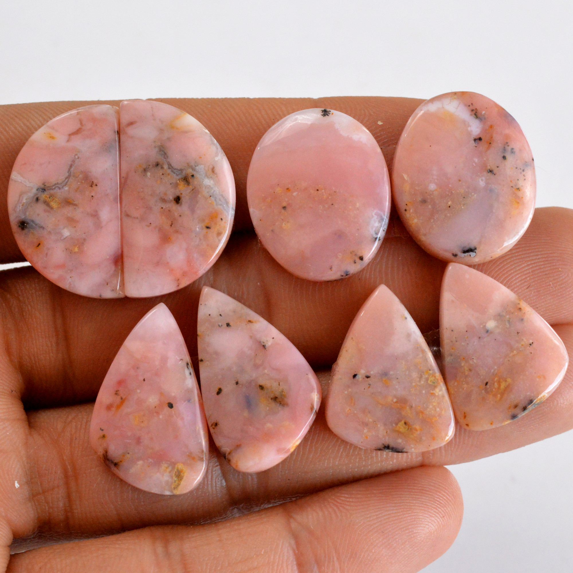 4 Pair 112 Cts Natural Smooth Pink Opal Pairs Mix Loose Gemstone Cabochon Wholesale Lot Size 20x15-24x13mm 14221