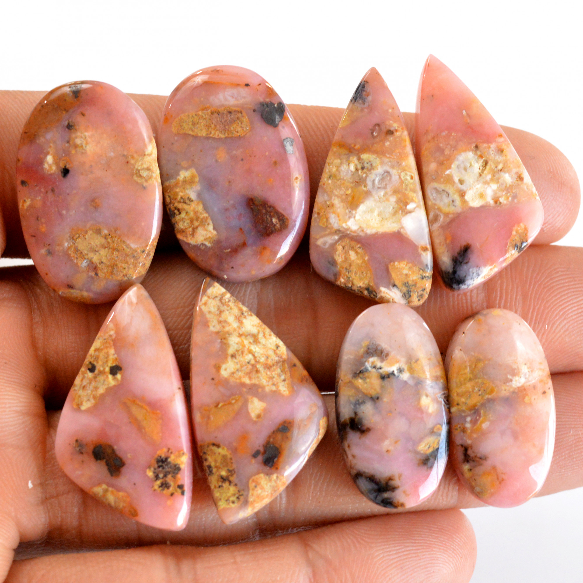 4 Pair 124 Cts Natural Smooth Pink Opal Pairs Mix Loose Gemstone Cabochon Wholesale Lot Size 23x12-29x13mm 14222