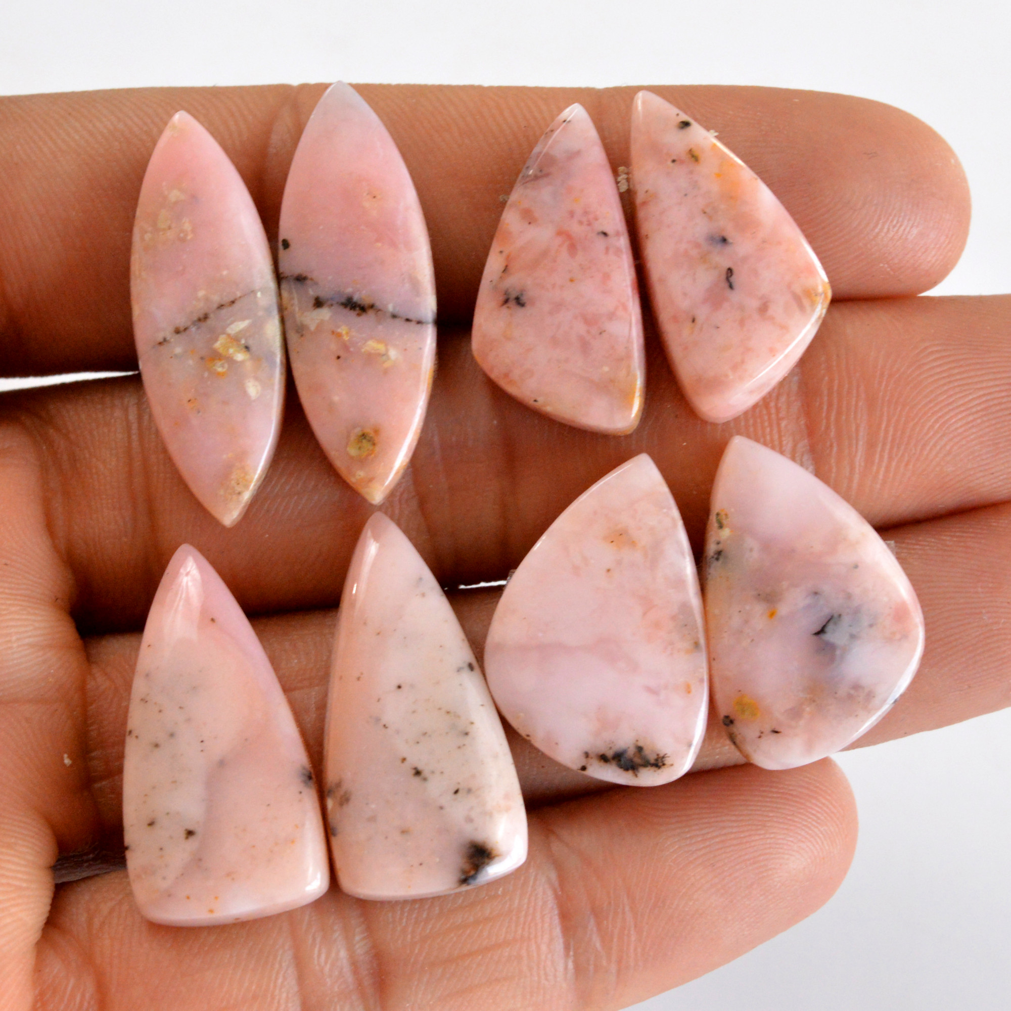 4 Pair 95 Cts Natural Smooth Pink Opal Pairs Mix Loose Gemstone Cabochon Wholesale Lot Size 23x11-30x10mm 14224