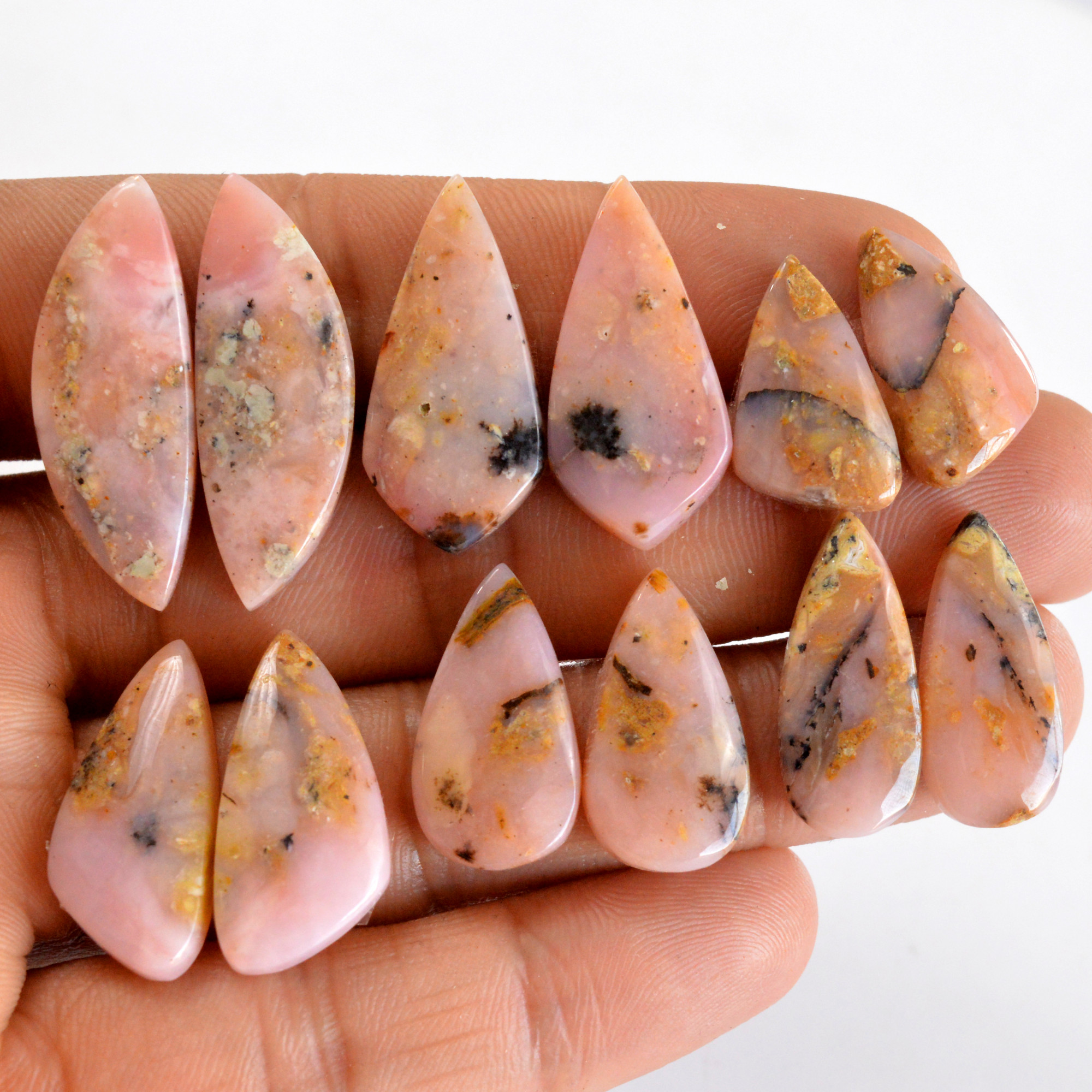 6 Pair 114 Cts Natural Smooth Pink Opal Pairs Mix Loose Gemstone Cabochon Wholesale Lot Size 19x10-31x10mm 14225