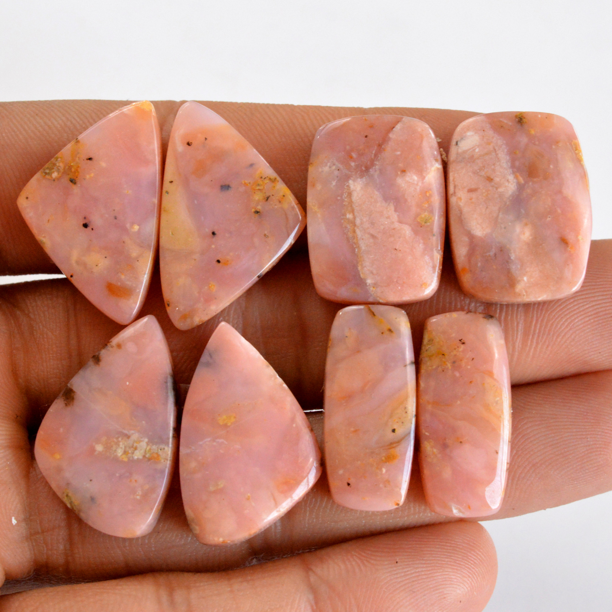 4 Pair 106 Cts Natural Smooth Pink Opal Pairs Mix Loose Gemstone Cabochon Wholesale Lot Size 22x10-24x15mm14226