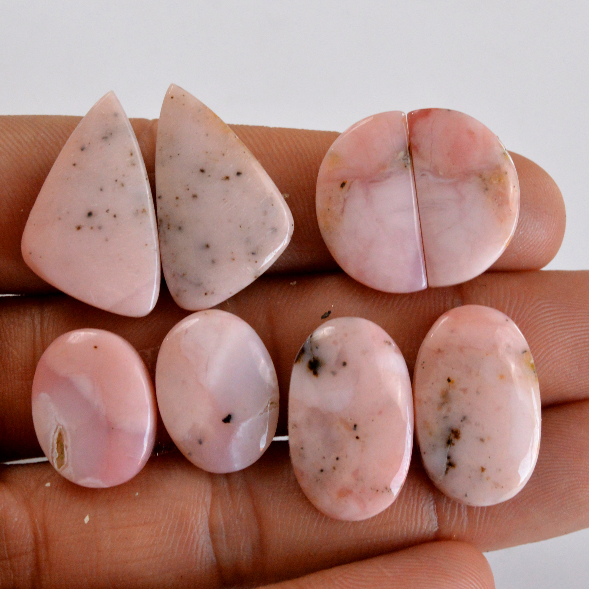 4 Pair 89 Cts Natural Smooth Pink Opal Pairs Mix Loose Gemstone Cabochon Wholesale Lot Size 17x12-25x15mm 14230