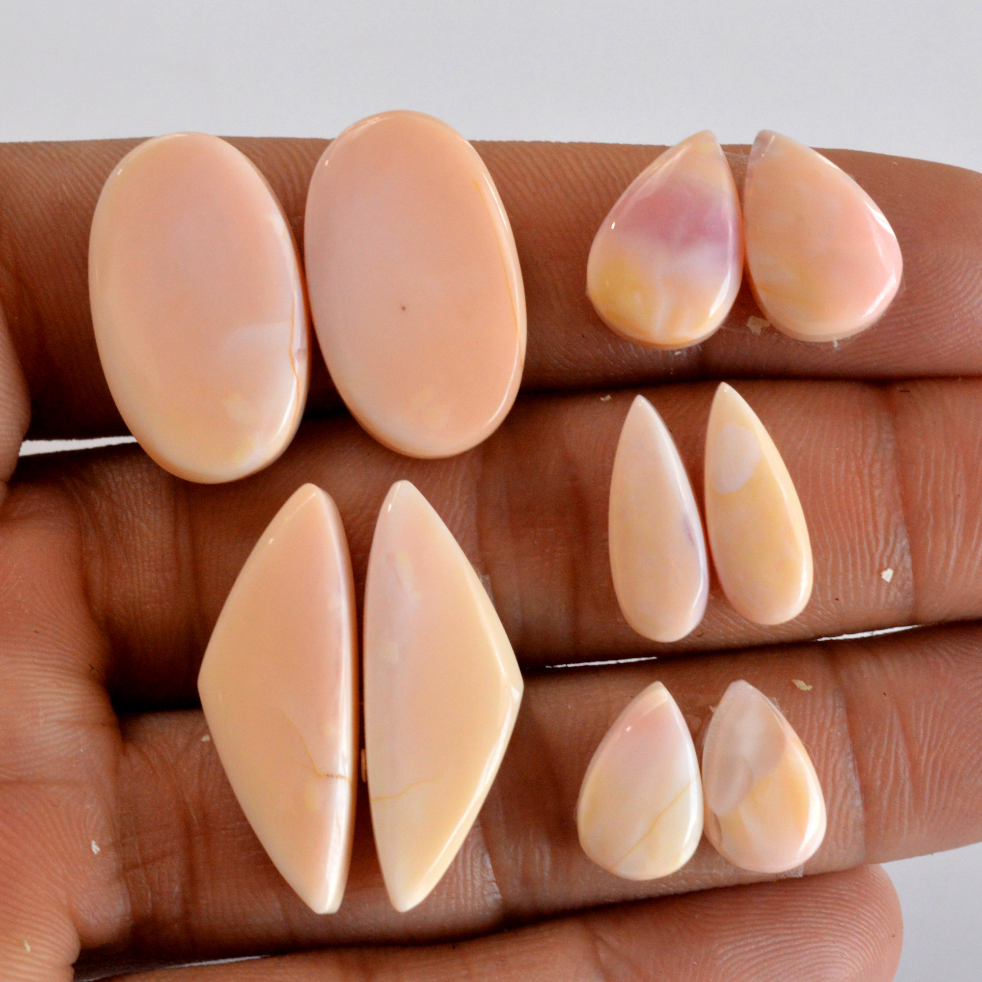 5 Pair 68 Cts Natural Smooth Pink Opal Pairs Mix Loose Gemstone Cabochon Wholesale Lot Size 12x7-23x13mm 14232