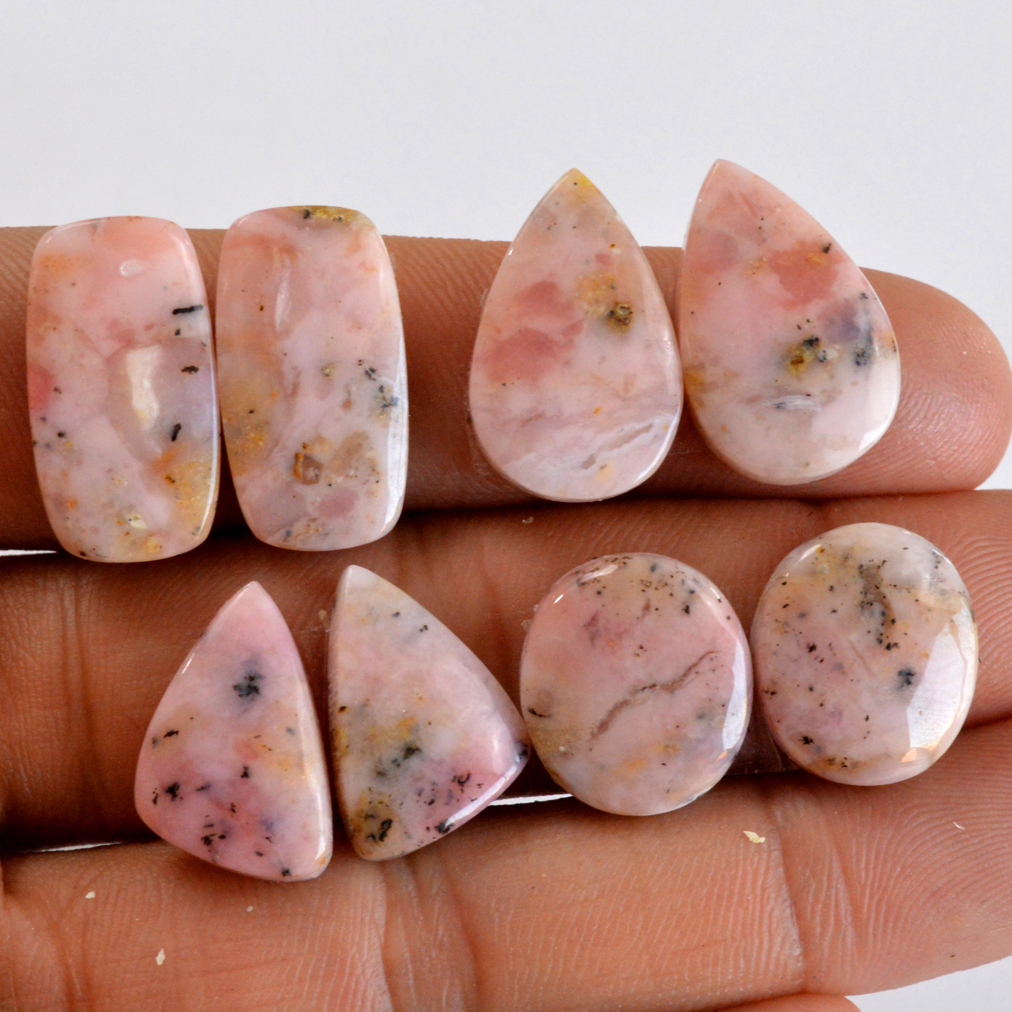 4 Pair 76 Cts Natural Smooth Pink Opal Pairs Mix Loose Gemstone Cabochon Wholesale Lot Size 15x13-21x11mm 14233