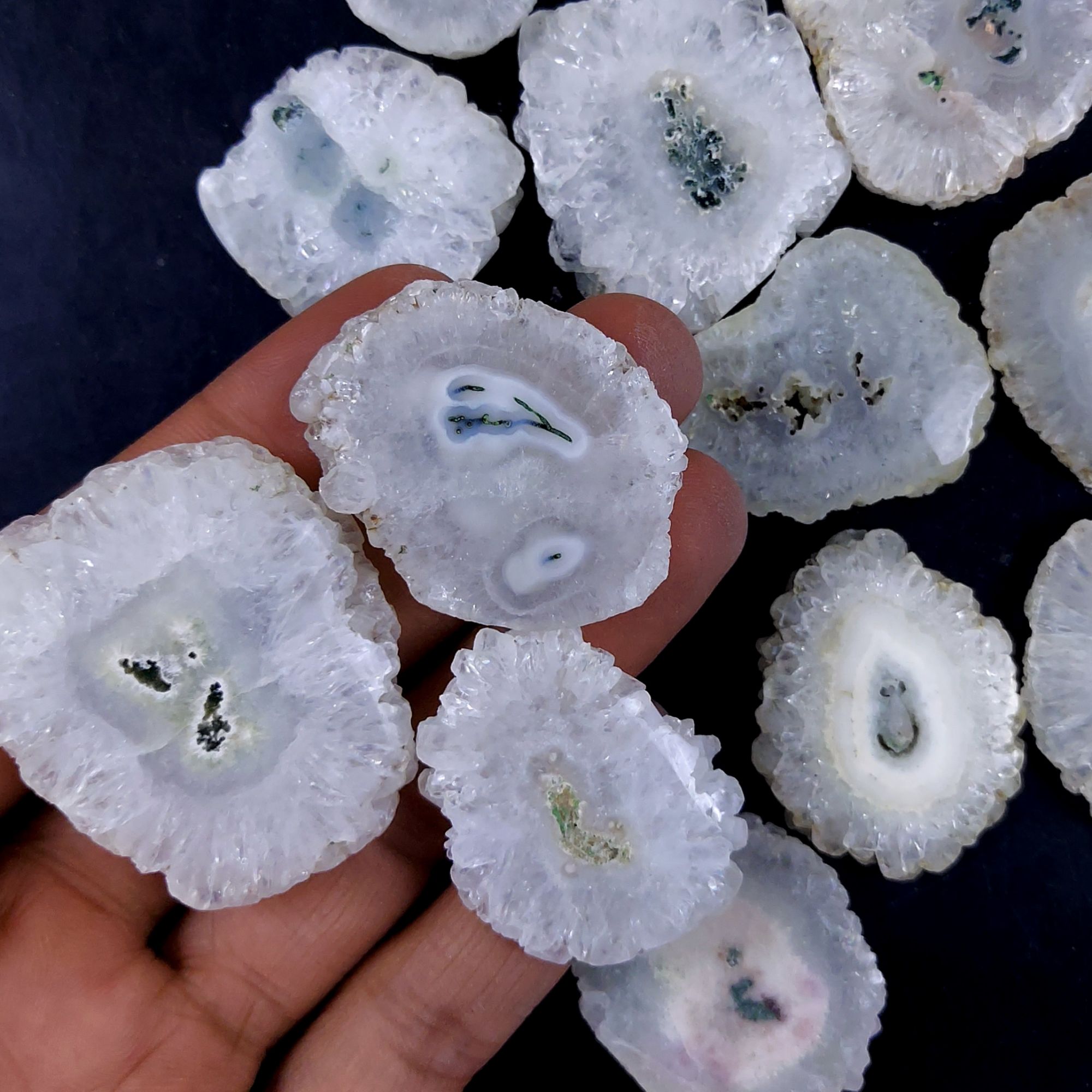 12Pcs 1078Cts Natural White Solar Quartz Silce Cabochon Gemstone Flat Back  Back Unpolished Lot50x40 32x28mmG-2114