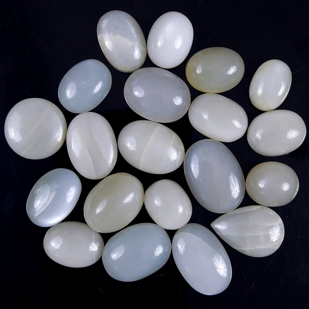 20 Pcs 325 Cts  Natural White Moonstone Oval Cabochon Gemstone Wholsale Lot For Handmade Jewelry Making Stone 21x15 14x10mm#G-379