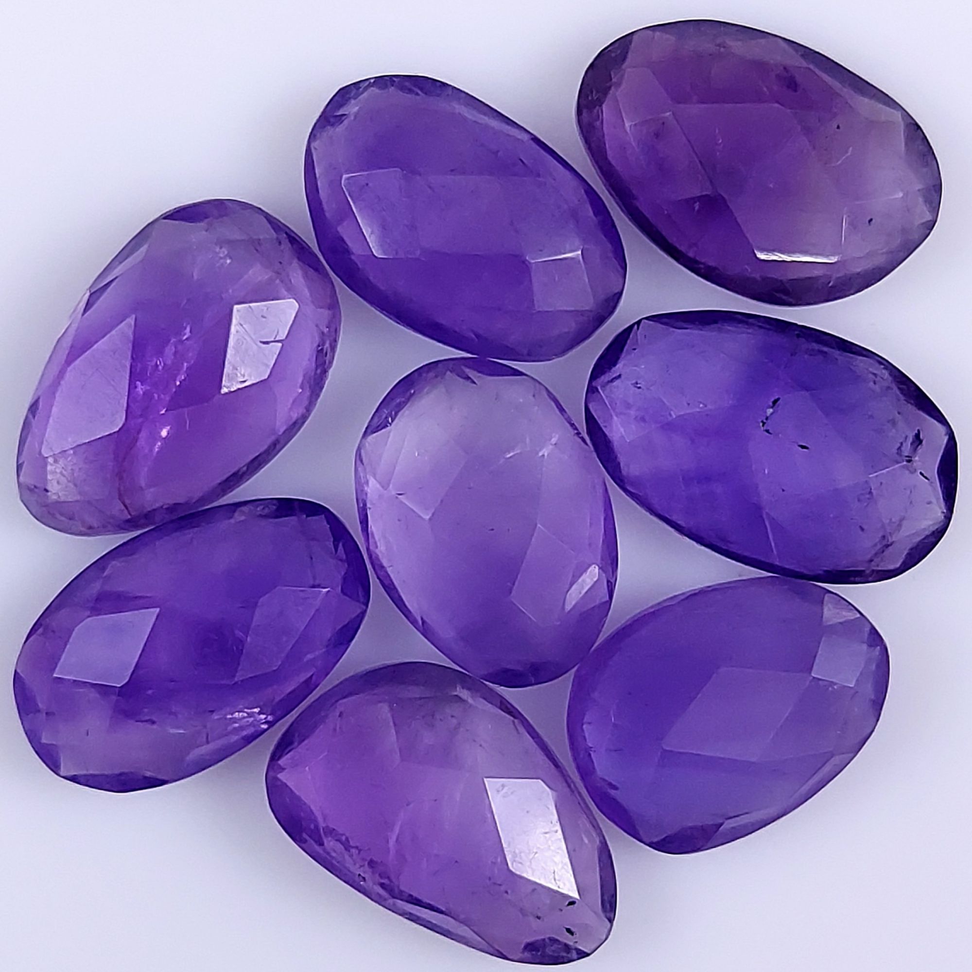 8Pcs 32Cts Natural Purple Amethyst Faceted Cabochon Gemstone Lot Mixed Shapes And Sizes For Jewelry Making  14x8 12x7mmR-7358