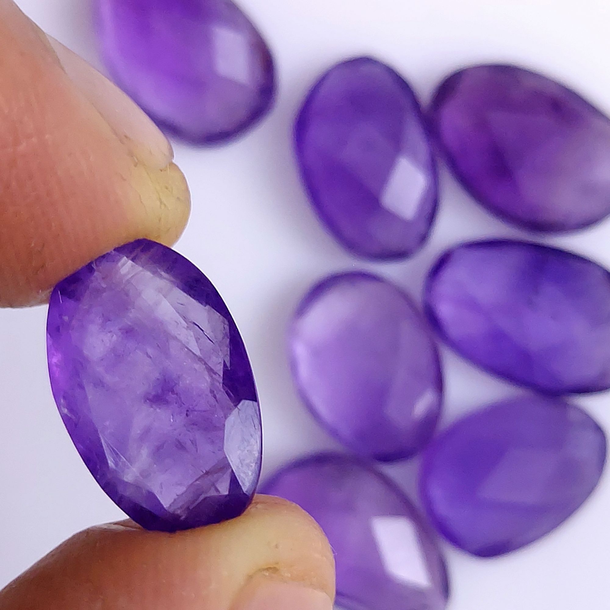 8Pcs 32Cts Natural Purple Amethyst Faceted Cabochon Gemstone Lot Mixed Shapes And Sizes For Jewelry Making  14x8 12x7mmR-7358