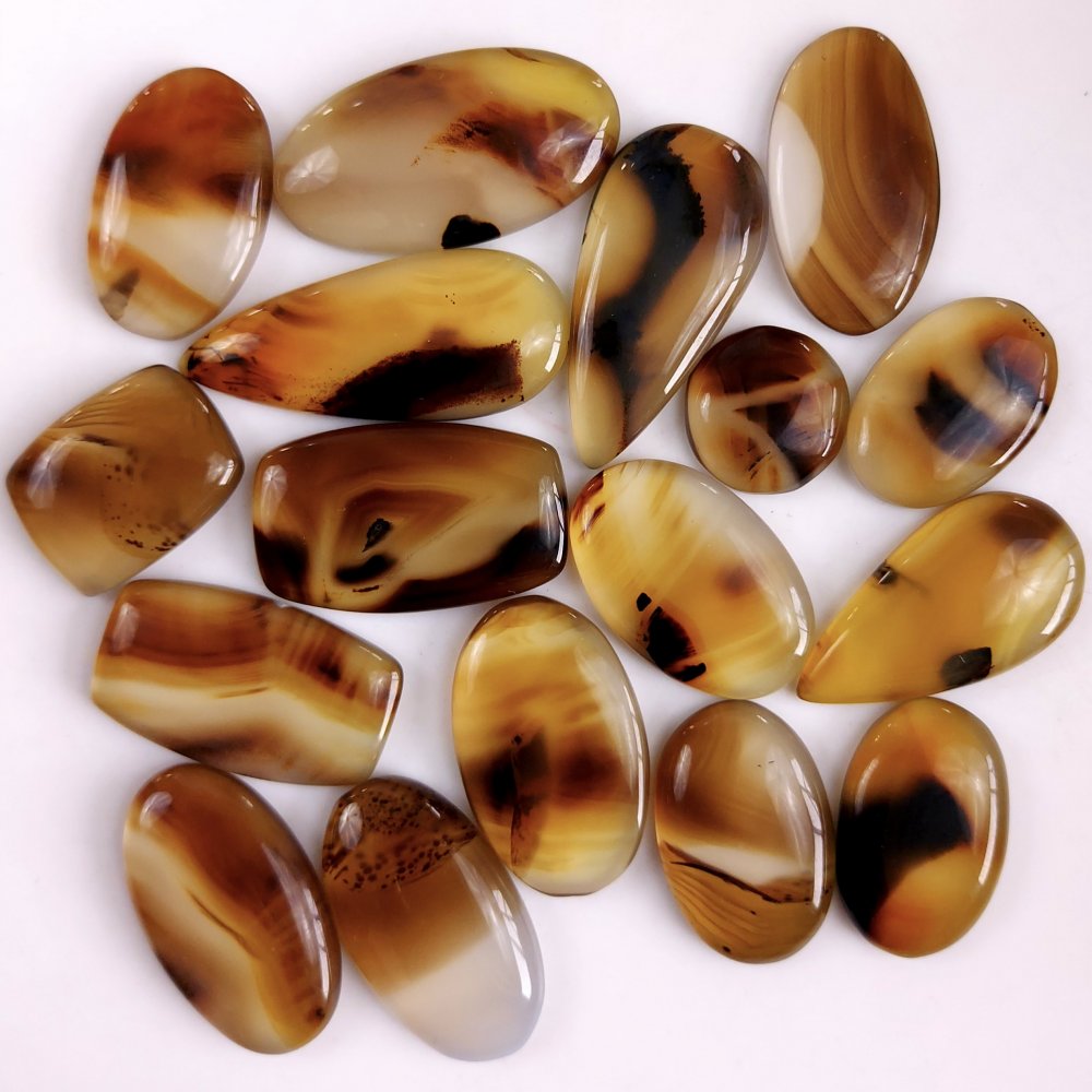 17Pcs 335Cts Natural Montana Agate Cabochon Lot Brown Flat Back Gemstone Crystal Wholesale Loose gemstone For Jewelry Making31x15 13x13mm#9526