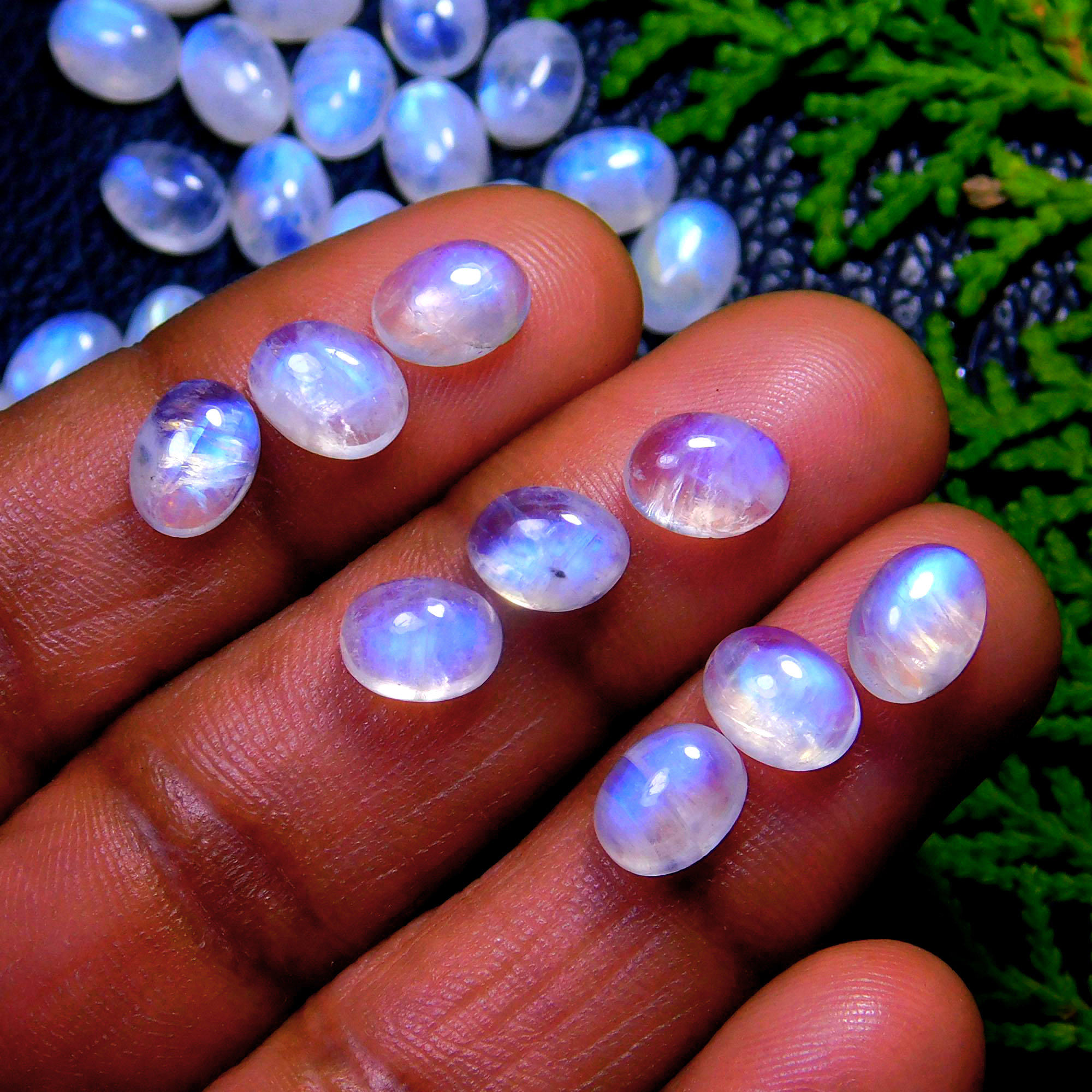 110Pcs 177 Cts Natural Rainbow Moonstone Loose Gemstone Lot Size 8X6 R-9852