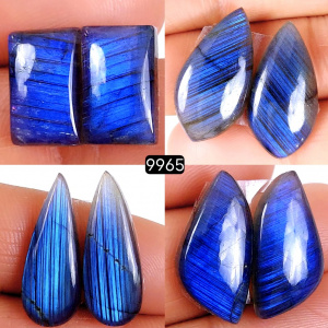 4 Pairs 75Cts Natural Labradorite Loose Cabochon Flat Back Gemstone Pair Lot Earrings Crystal Lot for Jewelry Making Gift For Her 28x14 14x9mm 9965